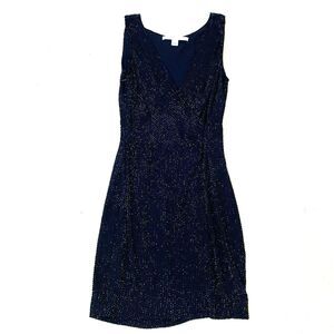 Diane Von Furstenberg DVF Beaded Silk Faux Wrap Cocktail Party Dress Sz 2 Black